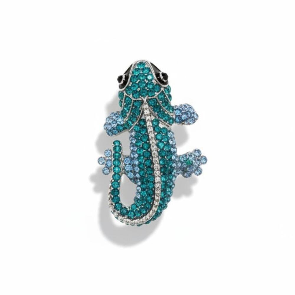 Pavé Crystal Salamander Lizard Ring - Silverplate Womens 7